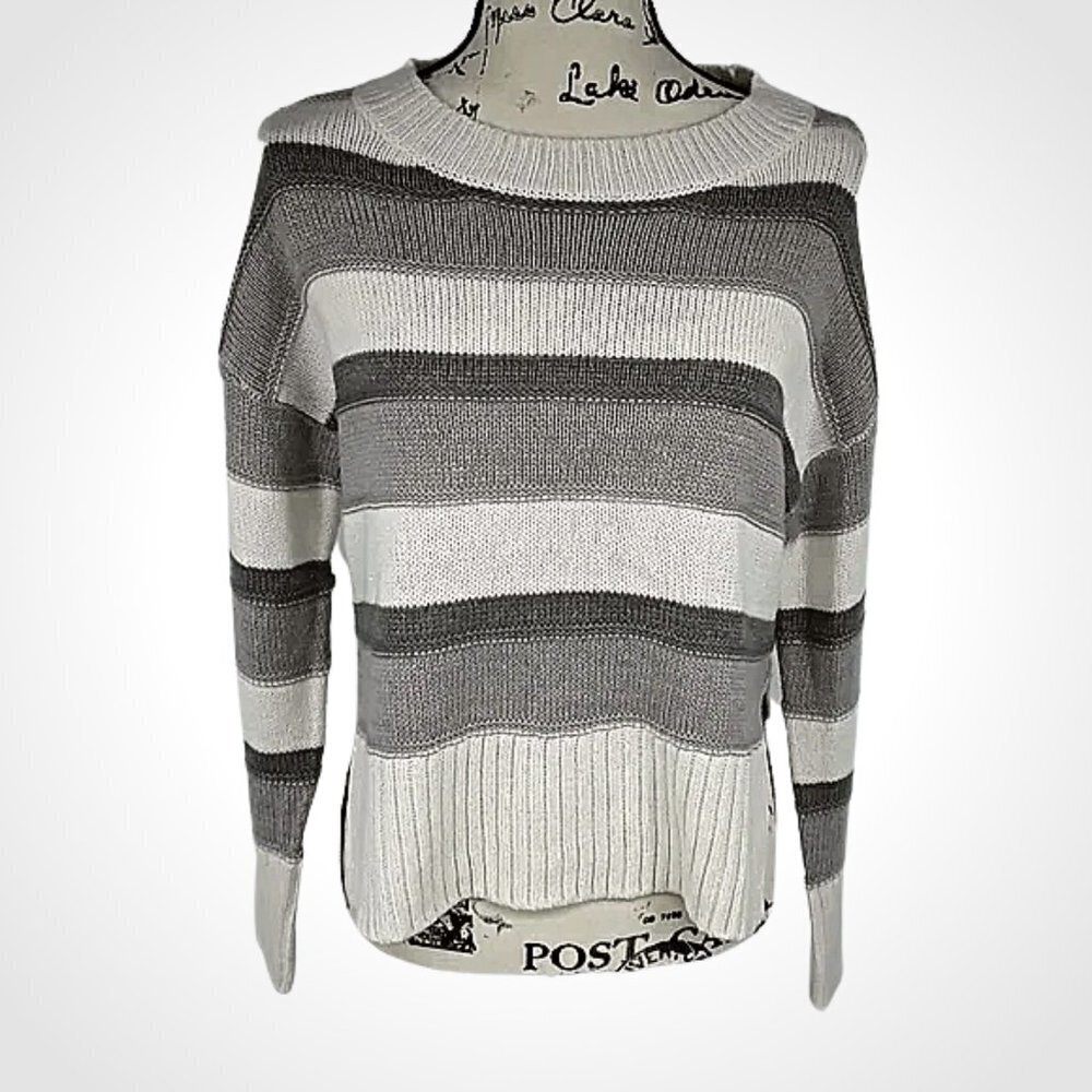 New York & Company Sweater Metallic Side Slit Striped Knit Womens Size S